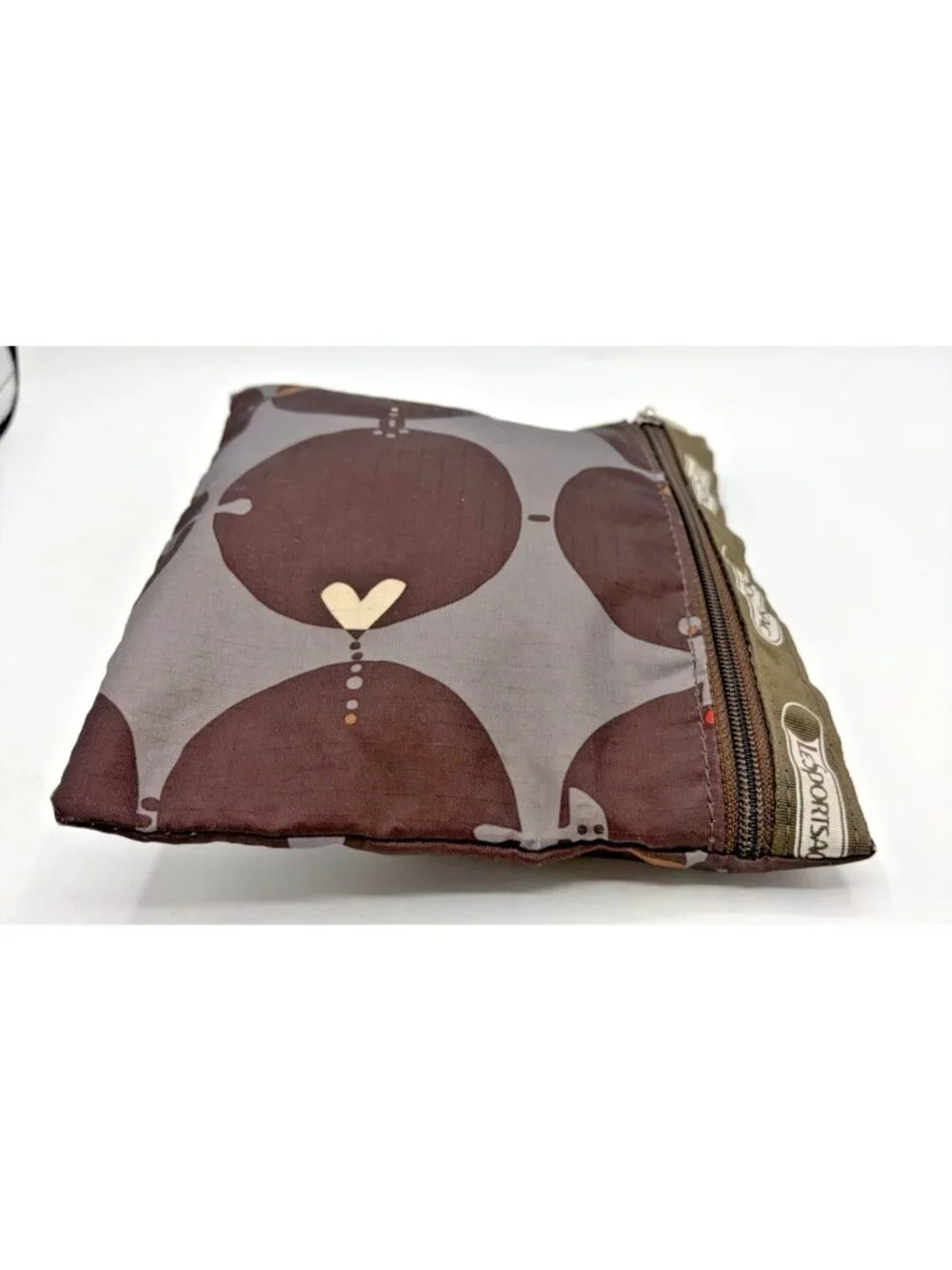 LeSportsac Gray Mod Geometric Mushroom Print Zipper Pouch Cosmetic Bag Boho